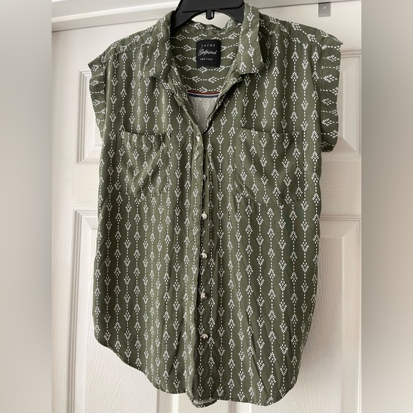 Zachs Girlfriend New York Olive Green & White Button down - Picture 1 of 4